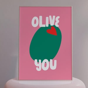 Olive You Art Print, Feinschmecker-Wanddekoration, Verspieltes Küchen-Poster, Digital Download