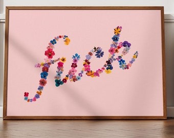 Póster floral divertido "F***" - Arte mural de flores prensadas para una decoración atrevida - Descarga digital