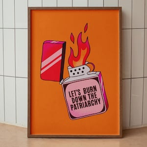 Cartel "Quememos el patriarcado" / Arte mural rosa y naranja / Descarga digital feminista