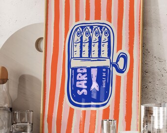 Sardines painting: Tin Fish Art Print | Bold Stripe Seafood Wall Decor (Digital Download)