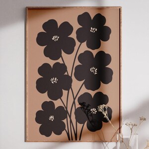 Earthy Neutral Botanical Wall Art | Digital Download | Moody Floral | Print Black Oversized Flower Poster