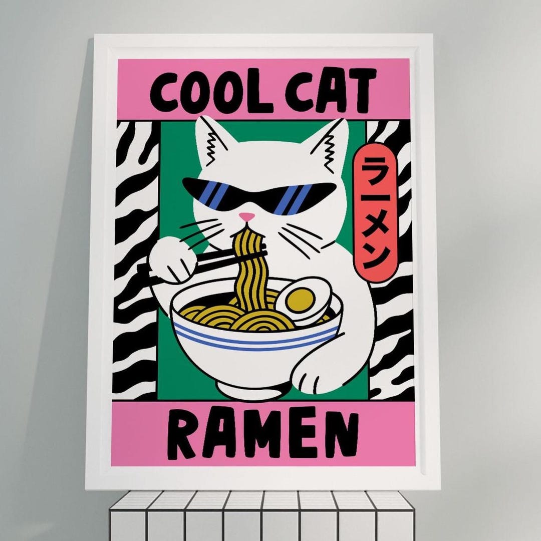 Ramen Cat Kitchen Art Print: Japanese Food Poster (digital Download) - Etsy
