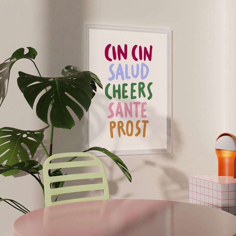 CinCin Salud Cheers Sante Prost Poster Printable: Hand Written Bar Cart Print (digital-download) image 9