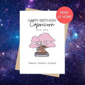 CAPRICORNE Joyeux anniversaire | Horoscope d'anniversaire, signe du zodiaque, carte de voeux du zodiaque, amateur de plantes, bonsaï, impression à la maison