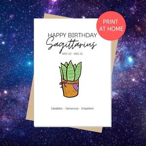 Feliz Aniversário SAGITÁRIO | Horóscopo de aniversário, signo, cartão de felicitações do zodíaco, amante de plantas, planta cobra, língua da sogra, astrologia