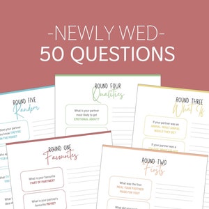 NEWLY WED 50 Printable Question Games | Fun getting to know you trivia games, perfect for couples, date ideas, Instant Download to Print