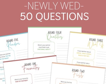 NEWLY WED 50 Printable Question Games | Fun getting to know you trivia games, perfect for couples, date ideas, Instant Download to Print