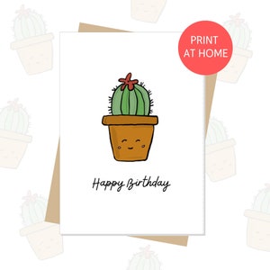 CACTUS Gefeliciteerd met je verjaardag | Wenskaart plantenliefhebber, thuis afdrukken, cactus, sappig, schattige verjaardagskaart, eenvoudig, minimalistisch, illustratie