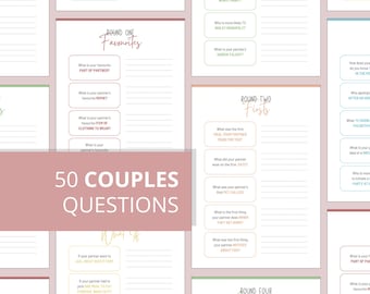 COUPLES 50 Printable Question Games | Fun getting to know you trivia games, perfect for couples, date ideas, Instant Download to Print