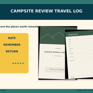 Campsite Review Travel Log | Motorhome & Campervan Trip Journal | Printable Camping Travel Planner PDF