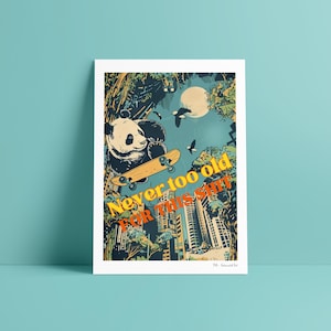 Wanddeko Kinderzimmer Poster Wohnzimmer Bild Skateboard Panda Kunstdruck Humorvoll Abstrakte Kunst Wandbild Tier Deko Geschenk Geburtstag