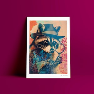 Wall decoration children&#39;s room poster living room picture detective raccoon art print humorous abstract art mural animal decoration gift birthday