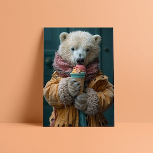 Póster de animales con retrato de mascotas para amantes de los animales, lindo dibujo de oso polar, impresión de arte humorístico, regalo de cumpleaños para niños de guardería, regalo para adolescentes