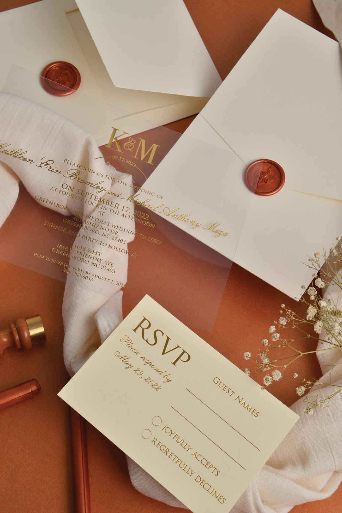 Foil RSVP Cards, Detail Card With Envelopes, Wedding Response Card ...