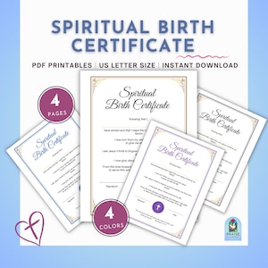 Ausdruckbare * Spirituelle Geburtsurkunde - Annahme des Retters, Erlösung - zum Einschreiben, sofortiger digitaler Download, US Letter, 4 Farben + Seiten