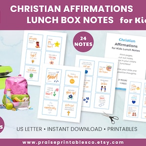 Printable * Christian Affirmations Lunch Box Notes for Kids, send your love – positive, instant download, US Letter, 24 messages, 4 page