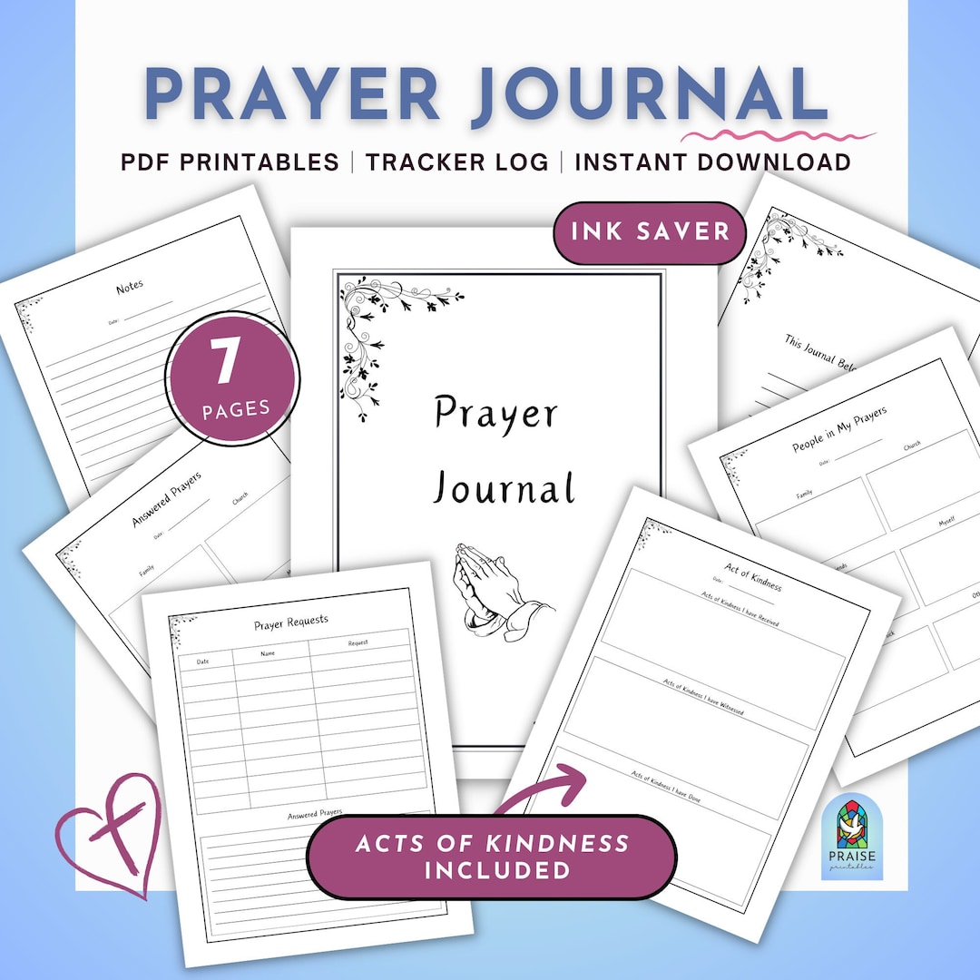 Printable * Prayer Journal With Acts of Kindness Log – Instant Download ...