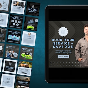 Car Mechanic Instagram Post, Auto Repair Shop Instagram, Social Media Templates, Canva Templates For Auto Repair Shop, Blue Template
