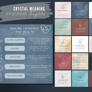 Crystal Meaning templates, Editable canva posts, Crystal Benefits, Crystal Healing, Spiritual Instagram Templates, Spiritual Coach, Crystal