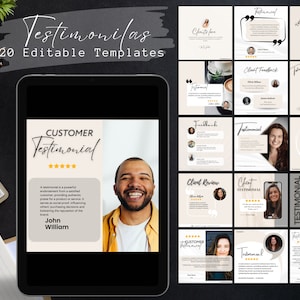 Kunden Testimonial Vorlage, CANVA Bearbeitbare Instagram Posts, Feedback, Kundenrezension, Vorlage für Kunden Feedback, Social Media Vorlagen