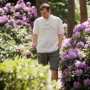 Summer Linen Shirt for Men with Short Sleeves Nolan, Classic Men&#39;s Linen Shirt, Summer Shirt, Linen Clothing For Men, Linen Shirt For Men