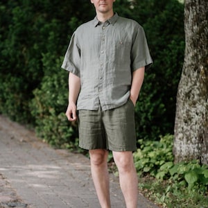 Linen Shirt for Men Nat, Beach Shirt For Men, Short Sleeve Linen Men&#39;s Shirt, Linen Clothing For Men, Summer Shirt | Optional Embroidery