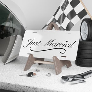 Wedding Vanity Plate, Just Married Script Car Tag, Newlywed Gift, Personalized License Plate, Wedding Decor, Bridal Shower Present