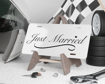 Wedding Vanity Plate, Just Married Script Car Tag, Newlywed Gift, Personalized License Plate, Wedding Decor, Bridal Shower Present