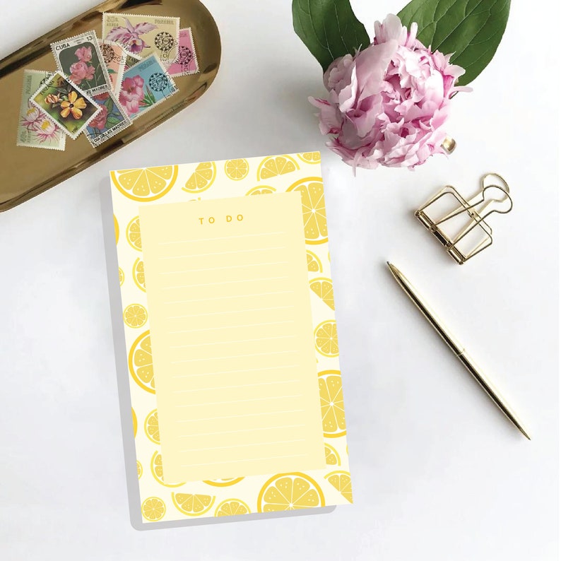 Lemon To Do List Note Pad, Cute bright Lemon pad with tear off sheets, stationery gift, stationery lover, office lemon lover image 1