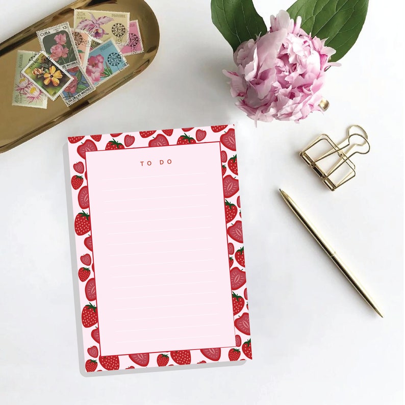 Strawberry A5 To Do List Note Pad in stock, Cute bright strawberry pad with tear off sheets, gifts stationery birthday, anniversary gift image 2