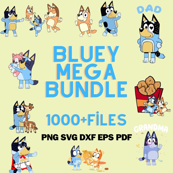 1000+ Bluey Premium Png-Svg Mega Bundle Design Schrift Bluey Geburtstag Png, Bluey Hundefamilie Png Clipart Sublimation Digitaler Download, Bundle