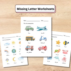 Hojas de trabajo de letras faltantes para niños, actividades de ortografía, juego de letras del alfabeto, actividades ABC, libro ocupado, actividades de fiesta de juegos, imprimible