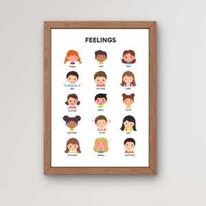 Gevoelens educatieve poster | Gevoelens grafiek, emoties grafiek, emoties poster, afdrukbaar, klaslokaal kunst aan de muur, digitale download