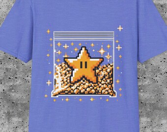 Pixel Mario Star T-Shirt: Retro Gaming Fan Gift