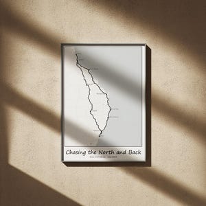 Personaliseer afdruk van reiskaart - Elke route - kerstcadeau - lastminute - avontuur: roadtrip, herinneringskaart, aangepaste route