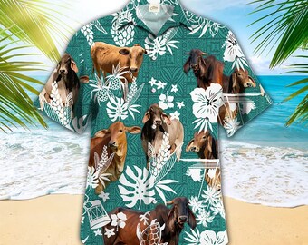 Chemise hawaïenne tendance Brahman Cow, chemises de vache, amoureux de la vache, chemise pour hommes, cadeau pour lui, chemises hawaïennes à la mode drôles