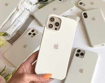 Oat Beige Logo Silicone Phone Case iPhone  15 14 13 12 11 Pro Max Cover Rubber Solid Plain Simple Pastel Soft Light Pale Cream Off-White