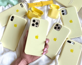 Lemonade Yellow Logo Silicone Phone Case iPhone 15 14 13 12 11 Pro Max Cover Rubber Solid Plain Simple Pastel Pale Lemon Bright Sunshine Sun