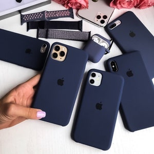 Midnight Navy Logo Silicone Phone Case iPhone 15 14 13 12 11 Pro Max Cover Rubber Solid Plain Simple Dark Blue Dusty Black