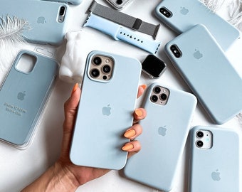 Ocean Mist Blue Logo Silicone Phone Case iPhone 15 14 13 12 11 Pro Max Cover Rubber Solid Plain Simple Pastel Soft Light Pale Baby Powder