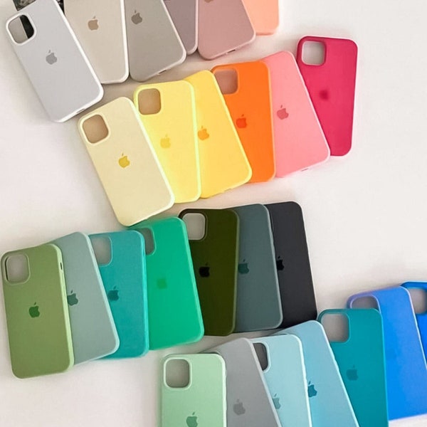 Solid Colour Silicone Phone Case iPhone 14 13 12 11 Pro Max Cover Rubber Plain Simple Pastel Pale Bright Bold Soft Black Grey Yellow Green