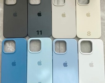 Blue Beige Grey Colour Silicone Phone Case iPhone 15 14 13 12 11 Pro Max Cover Rubber Plain Simple Pastel Pale Bright Bold Soft Solid