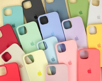 Silicone Plain Colour Phone Case iPhone 14 13 12 11 Pro Max Cover Rubber Simple Pastel Pale Bright Bold Soft Mint Sage Charcoal Dark Light