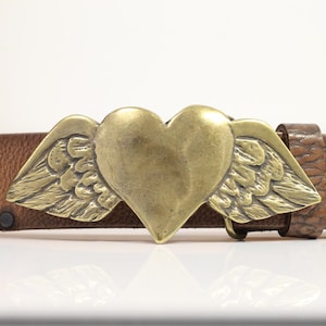 Belt Buckle Heart With Wings, Brass Heart Belt Buckle, Winged Heart, Angel Wings Belt Buckle,Metal Heart Wings Buckle,Jeans Belt pin GS206ab