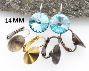Leverback Earring Setting for 14mm Rivoli Swarovski Crystals, Empty Cup Base, DIY Jewelry Making Findings, Blank Earrings, F1-1-14