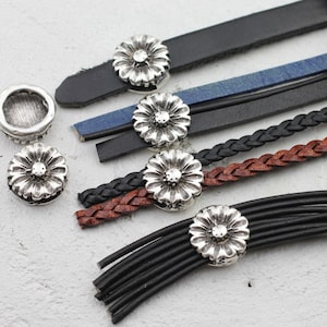 10 flower slider Beads, Leather Cord Slider, flat leather, cords leathers bracelet, Multi-row leather bracelet findings, wholesale, ZM100as