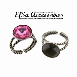 14 mm Rivoli Swarovski-ringinfattning, utan stift, vridet dubbelband, texturerade kanter, justerbar konisk innerdesign - FR94