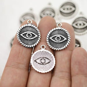 Colgante de 5 ojos, colgante de mal de ojo, mal de ojo de plata, hallazgos de joyería de plata antigua, dijes al por mayor, ZM1095as