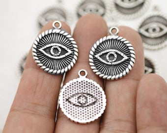 5 Eye Charms Pendant, evil eye Pendant, Silver Evil Eye, Antique Silver Jewelry Findings, Bulk Charms, ZM1095as