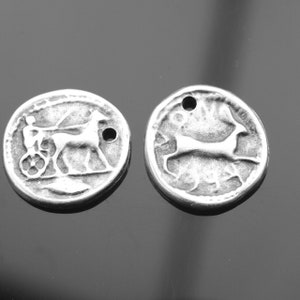 10 Coin Charms, Coin Pendants, Silver Coin, Zamak Charms, Pewter Charms, Ancient Coin, wholesale jewelry making supplies, ZM251as